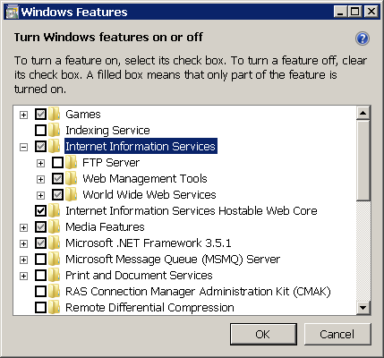 Figure 2 - Installing IIS on Windows Vista and Windows 7